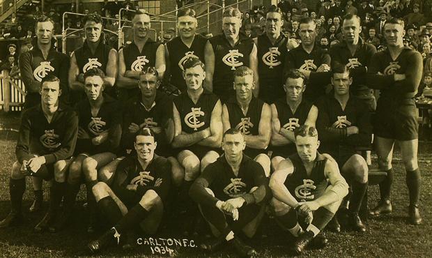 The Carlton team, versus Melbourne, Princes Park - Round 8 (Saturday, June 30), 1934. Carlton 19.20 (134) defeated Melbourne 11.19 (85) (Photo: Carlton Football Club)
