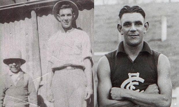 (Left) Alf and his younger brother Wilkie, Richmond, 1930s and (right) Alf Egan, Carlton footballer, 1932. (Photo: Supplied)