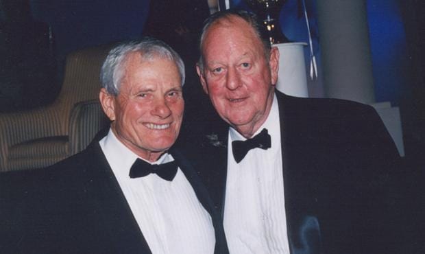 The late Allan Greenshields (left) with Ken Hands, the only surviving member of Carlton's 1947 premiership team. (Photo: Carlton Football Club)