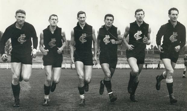 Left to right, circa 1960: John Nicholls, Ken Greenwood, Maurie Sankey, Sergio Silvagni, Graham Donaldson and Brian Buckley. (Photo: Carlton Football Club)