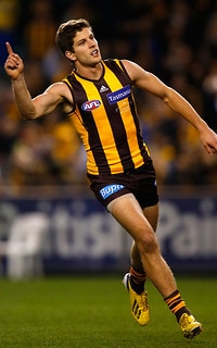 breust afl luke hawks hawthorn celebrates match between round during west au kick aims eagles willson etihad melbourne stadium coast