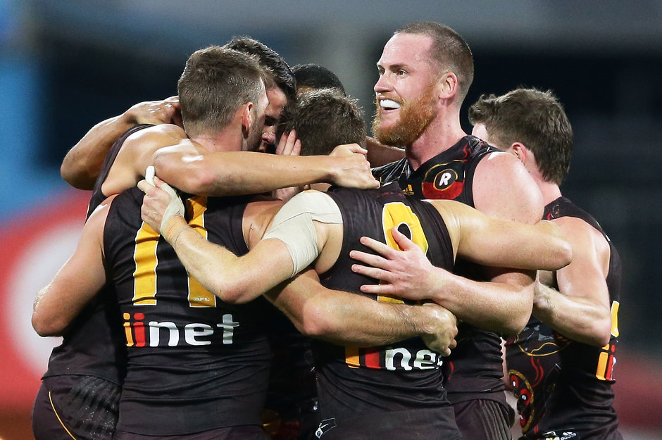 AFL 2017 Round 10 - Sydney v Hawthorn Jarryd Roughead celebrates his captain's goal that brought victory against the Swans - AFL,Hawthorn Hawks,Sydney Swans,Adelaide Crows,Geelong Cats,Port Adelaide Power,Melbourne Demons,West Coast Eagles