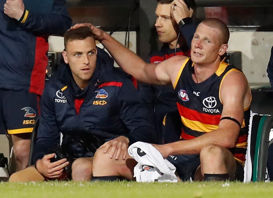 AFL 2017 First Qualifying Final - Adelaide v GWS Giants Sam Jacobs (r) will be critical in the absence of injured Crow Brodie Smith (l) - AFL,Adelaide Crows,Brodie Smith,Stats Files