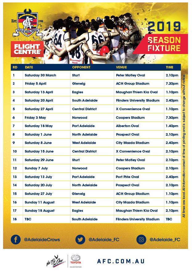 Crows SANFL fixture released