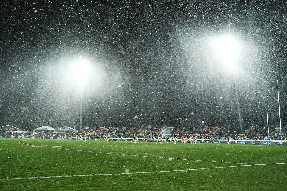 Snow way! Giants and Hawks brave the elements in Canberra