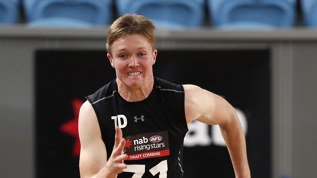 Cian McBride completes the sprint test during the NAB AFL Draft Combine at Margaret Court - AFL,Essendon Bombers,Draft Combine,Contracts,Trade
