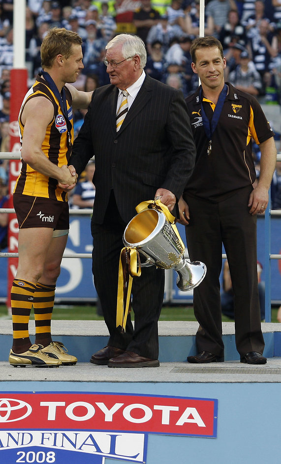 AFL 2008 Toyota Grand Final - Geelong v Hawthorn Hawthorn's Graham Arthur congratulates Sam Mitchell andAlastair Clarkson after the 2008 Toyota AFL Grand Final between the Geelong Cats and the Hawthorn Hawks at the MCG.