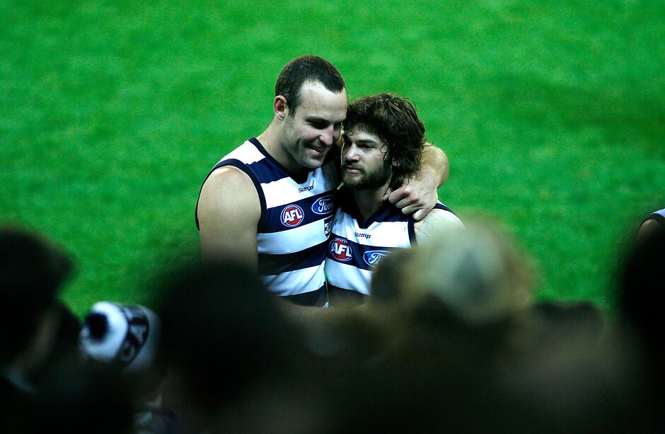 AFL First Preliminary Final - Geelong v Collingwood Premiership teammates Brad Ottens and Max Rooke were inducted into the Hall of Fame - Geelong Cats