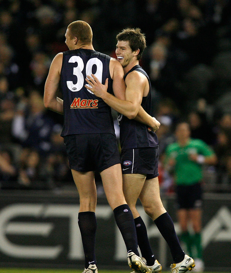 AFL 2010 Rd 14 - Carlton v Brisbane Sam Jacobs and Bryce Gibbs at Carlton in 2010 - AFL,Adelaide Crows,Sam Jacobs,Bryce Gibbs