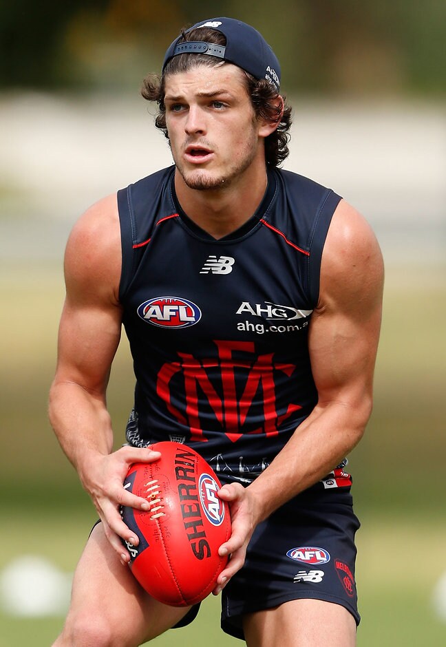 AFL 2017 Training - Melbourne 110117 MELBOURNE, AUSTRALIA - JANUARY 11: Angus Brayshaw of the Demons in action during the Melbourne Demons training session at Gosch's Paddock on January 11, 2017 in Melbourne, Australia. (Photo by Adam Trafford/AFL Media)