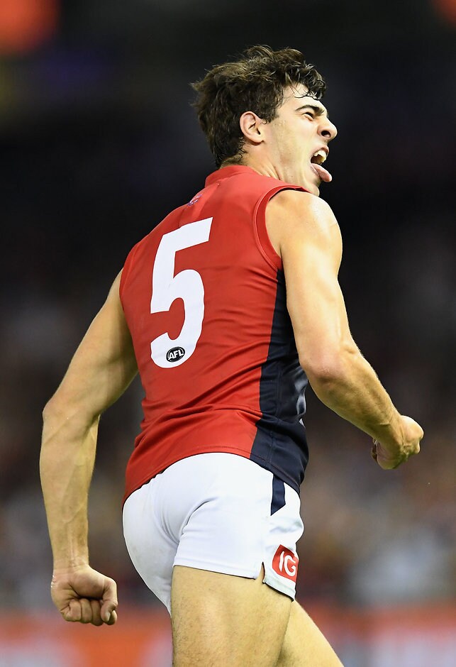 AFL 2017 Round 01 - St Kilda v Melbourne Christian Petracca shows his delight after a goal against the Saints - ${keywords}