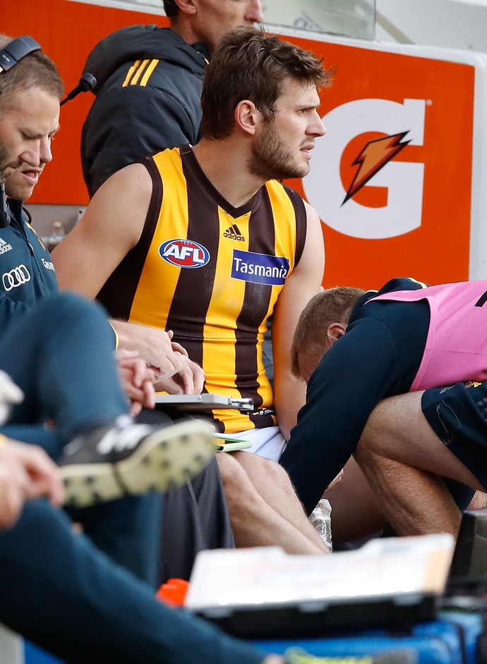 AFL 2017 Round 07 - Melbourne v Hawthorn Grant Birchall won't be running until at least the end of January after new knee surgery - AFL,Hawthorn Hawks,Grant Birchall