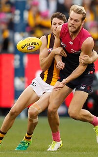 Melbournes Jack Watts Is Tackled By Hawthorns Isaac Smith Melbournes Jack Watts Is Tackled By Hawthorns Isaac Smith