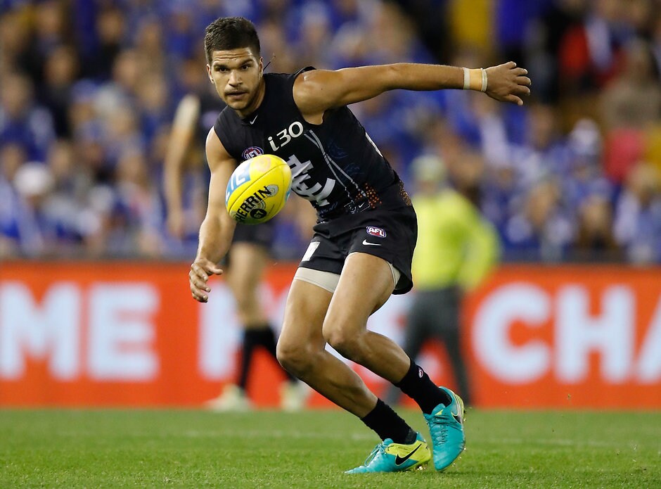 AFL 2017 Round 10 - Carlton v North Melbourne MELBOURNE, AUSTRALIA - MAY 28: Sam Petrevski-Seton of the Blues in action during the 2017 AFL round 10 match between the Carlton Blues and the North Melbourne Kangaroos at Etihad Stadium on May 28, 2017 in Melbourne, Australia. (Photo by Michael Willson/AFL Media)