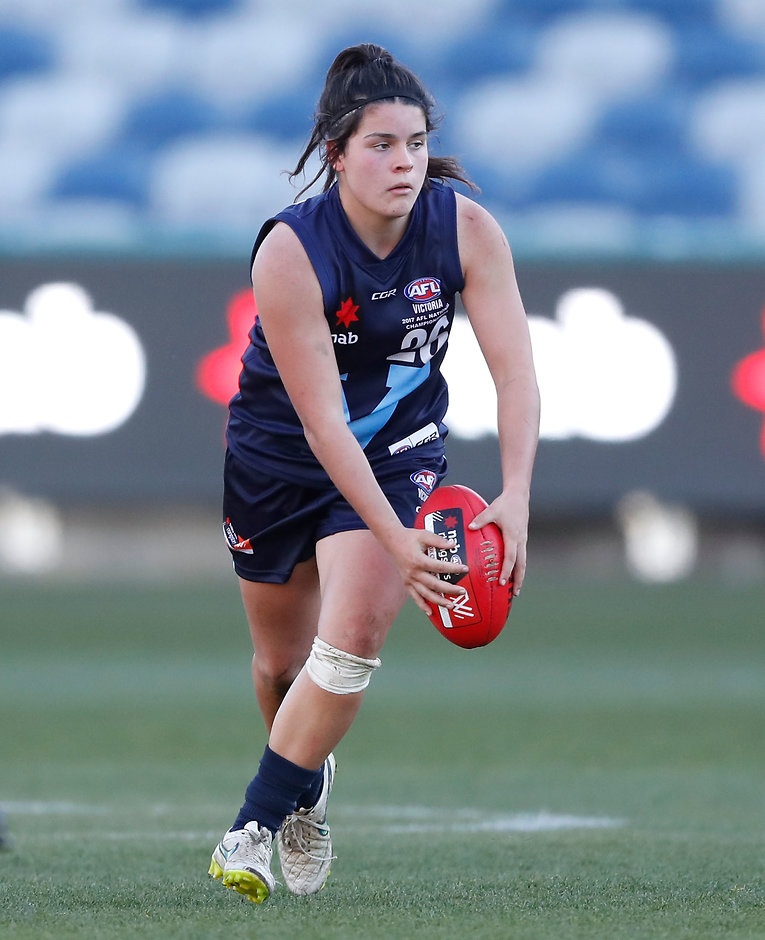 AFLW 2017 U18 Championships - Vic Country v Vic Metro GEELONG, AUSTRALIA - JUNE 17: Madison Prespakis of Vic Metro in action during the 2017 AFLW Under 18 Championships match between Vic Country and Vic Metro at Simonds Stadium, Geelong on June 17, 2017 in Geelong, Australia. (Photo by Adam Trafford/AFL Media)