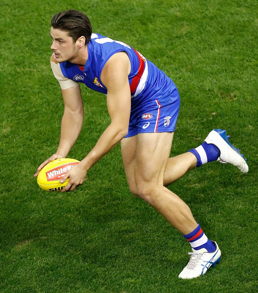 AFL 2017 Round 13 - Western Bulldogs v Melbourne MELBOURNE, AUSTRALIA - JUNE 18: Tom Boyd of the Bulldogs in action during the 2017 AFL round 13 match between the Western Bulldogs and the Melbourne Demons at Etihad Stadium on June 18, 2017 in Melbourne, Australia. (Photo by Michael Willson/AFL Media)