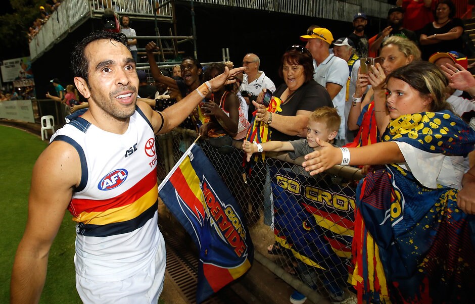 AFL 2017 Round 17 - Melbourne v Adelaide DARWIN, AUSTRALIA - JULY 15: Eddie Betts of the Crows celebrates during the 2017 AFL round 17 match between the Melbourne Demons and the Adelaide Crows at TIO Stadium on July 15, 2017 in Darwin, Australia. (Photo by Michael Willson/AFL Media)