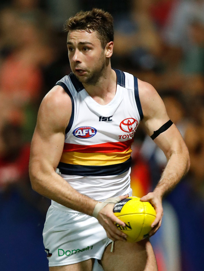 AFL 2017 Round 17 - Melbourne v Adelaide DARWIN, AUSTRALIA - JULY 15: Rory Atkins of the Crows in action during the 2017 AFL round 17 match between the Melbourne Demons and the Adelaide Crows at TIO Stadium on July 15, 2017 in Darwin, Australia. (Photo by Michael Willson/AFL Media)