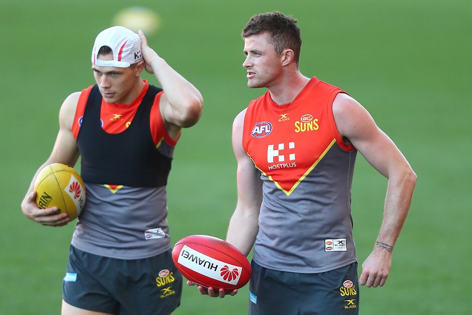 AFL 2017 Training - Gold Coast 150817 Pearce Hanley has rejoined the main group after recovering from a broken hand - AFL,Gold Coast Suns,Pearce Hanley