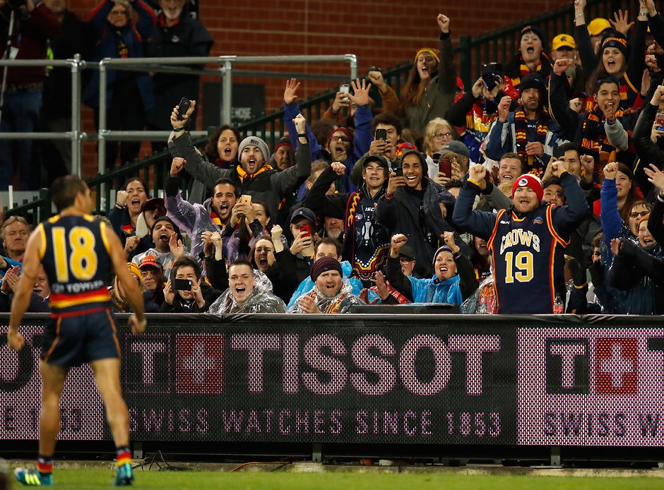 AFL 2017 First Qualifying Final - Adelaide v GWS Giants ADELAIDE, AUSTRALIA - SEPTEMBER 07: Eddie Betts of the Crows celebrates a goal during the 2017 AFL First Qualifying Final match between the Adelaide Crows and the GWS Giants at the Adelaide Oval on September 07, 2017 in Adelaide, Australia. (Photo by Michael Willson/AFL Media)