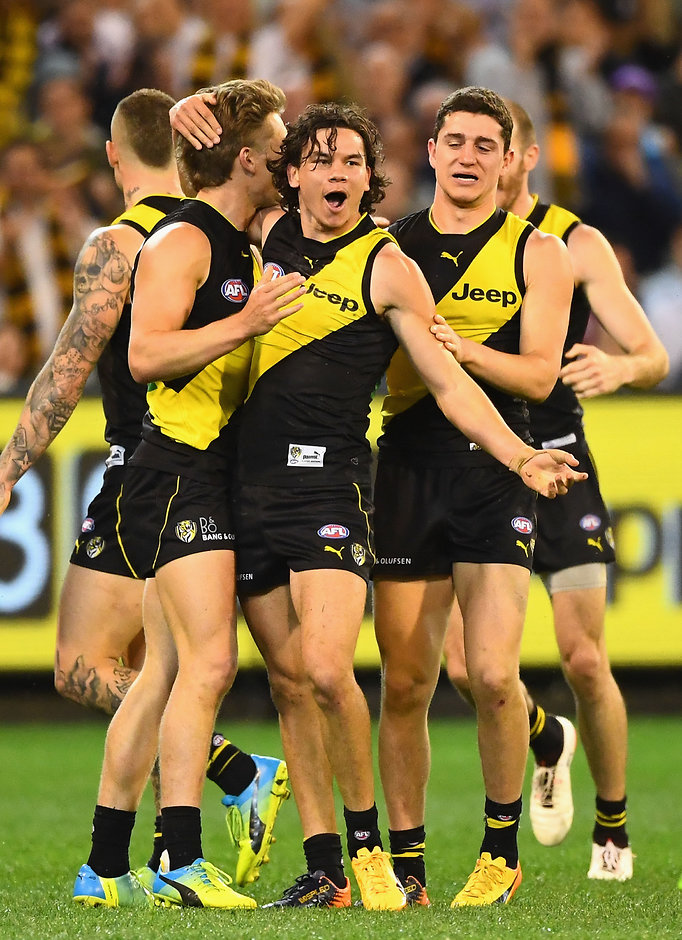 AFL 2017 Second Preliminary Final - Richmond v GWS Daniel Rioli celebrates one of his four goals in another famous Richmond win - AFL,Richmond Tigers,GWS Giants