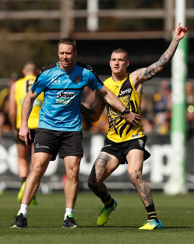 AFL 2017 Training - Richmond 290917 Ben Rutten (left) says the Tigers won't risk stars like Dustin Martin in AFLX - AFL,Richmond,AFLX,Alex Rance,Trent Cotchin,Dustin Martin,Jack Graham,Connor Menadue,Daniel Rioli,Shaun Hampson,Jack Riewoldt