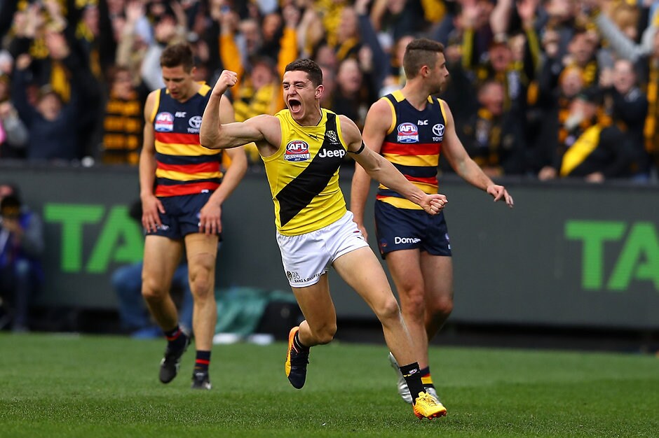 AFL 2017 Toyota AFL Grand Final - Adelaide v Richmond Jason Castagna celebrates a goal - AFL,Tribunal,Adelaide Crows,Richmond