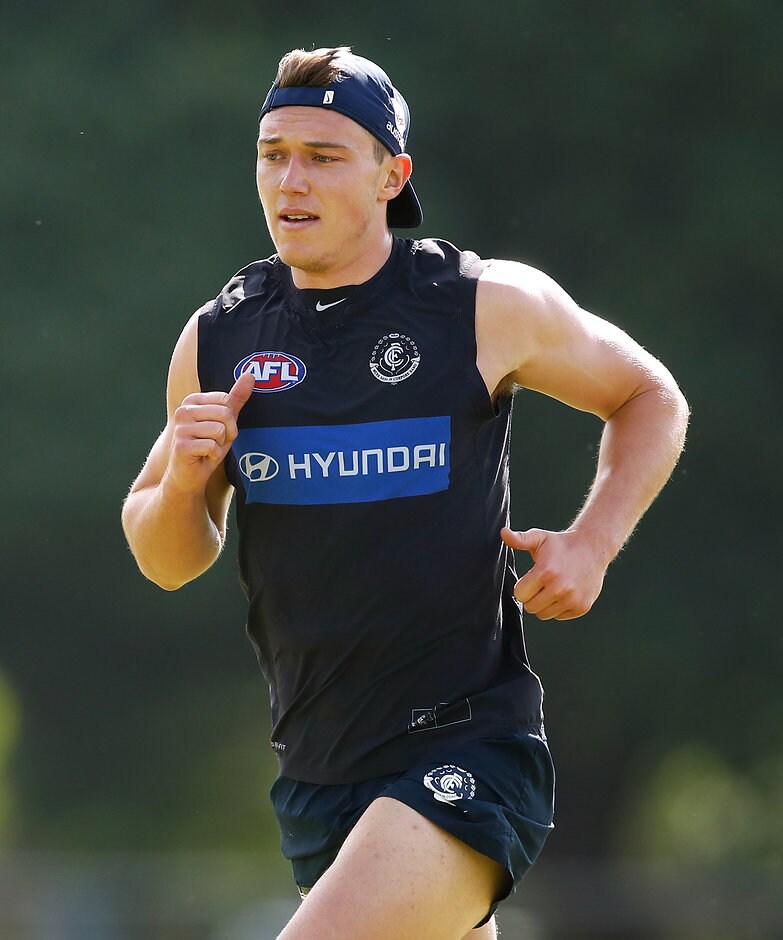AFL 2017 Training - Carlton 151117 Gun Blue Patrick Cripps running at Princes Park on Wednesday - AFL,Carlton Blues,Patrick Cripps,Bryce Gibbs