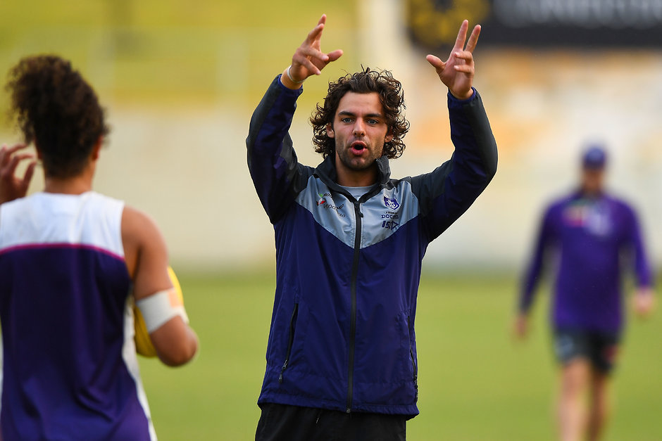 AFLW 2017 Training - Fremantle 181217 PERTH, AUSTRALIA - DECEMBER 18: Brady Grey of the Dockers during the Fremantle Dockers AFLW training session at Victor George Kailis Oval on December 18, 2017 in Perth, Australia. (Photo by Daniel Carson/AFL Media)