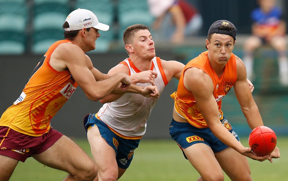 AFL 2017 Training - Lions in Launceston Dayne Zorko hunts Hugh McCluggage during the Lions' session in Launceston on Tuesday - AFL,Brisbane Lions