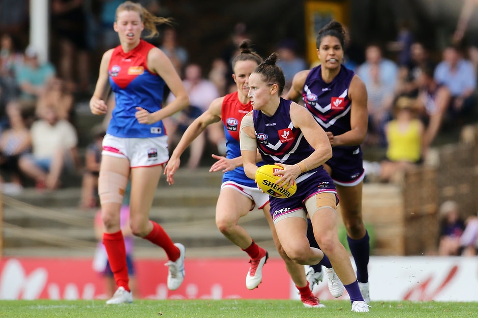 AFLW 2018 Rd 03 - Fremantle v Melbourne Fremantle captain Kara Donnellan has been charged by the AFLW's Match Review Officer. - Fremantle,Fremantle Dockers,AFLW,Kara Donnellan,Ashlee Atkins