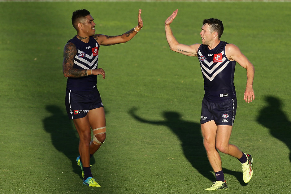 AFL 2018 JLT Community Series - Fremantle v West Coast High 5! Michael Walters and Hayden Ballantyne. - Fremantle,Fremantle Dockers