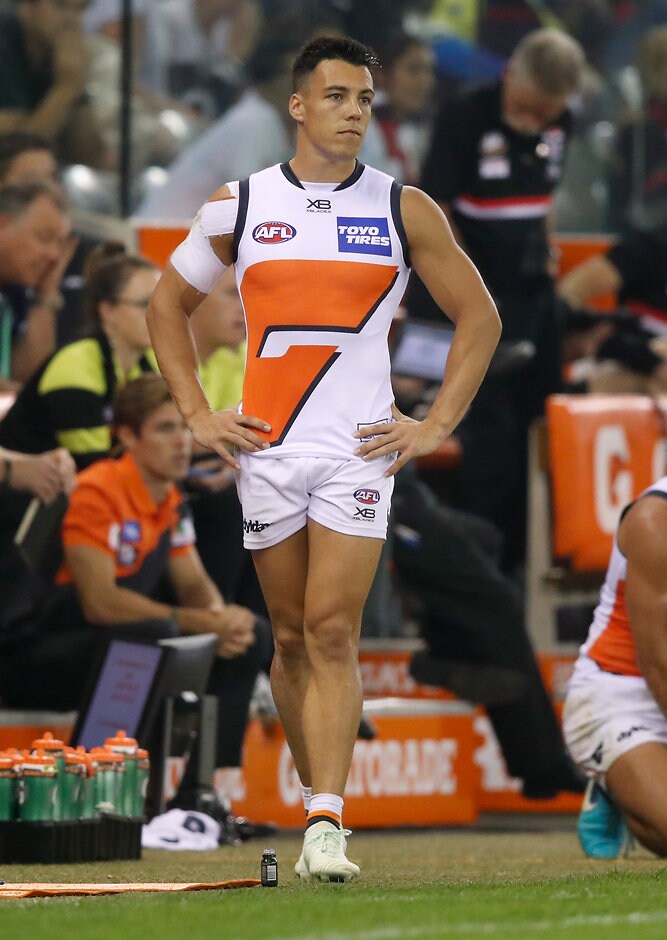 AFL 2018 Round 05 - St Kilda v GWS A frustrated Dylan Shiel prowls the boundary line during Saturday's draw with St Kilda - AFL,GWS Giants,Dylan Shiel