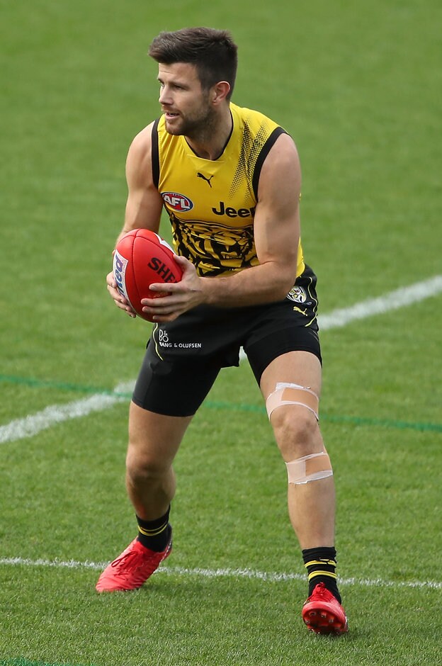 AFL 2018 Training - Richmond 040518 Trent Cotchin has failed to come up after injuring his knee against Collingwood - AFL