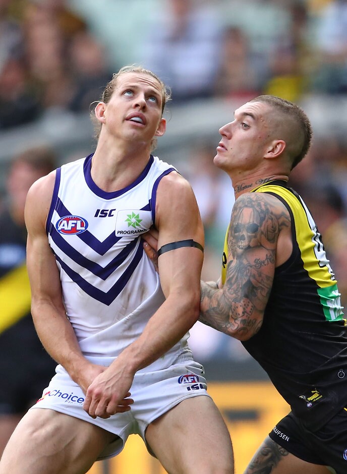 AFL 2018 Round 07 - Richmond v Fremantle Nat Fyfe won the battle of the superstars against Dustin Martin - AFL,Adelaide Crows,Brisbane Lions,Carlton Blues,Collingwood Magpies,Essendon Bombers,Fremantle Dockers,Geelong Cats,Gold Coast Suns,GWS Giants,Hawthorn Hawks,Melbourne Demons,North Melbourne Kangaroos,Port Adelaide Magpies,Richmond Tigers,St Kilda Saints,Sydney Swans,West Coast Eagles,Western Bulldogs