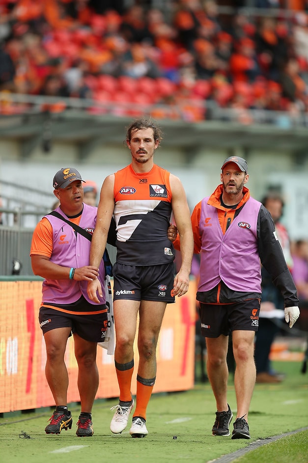 AFL 2018 Round 08 - GWS v West Coast Phil Davis leaves the field during the Giants' clash with the Eagles - GWS Giants,Phil Davis,AFL