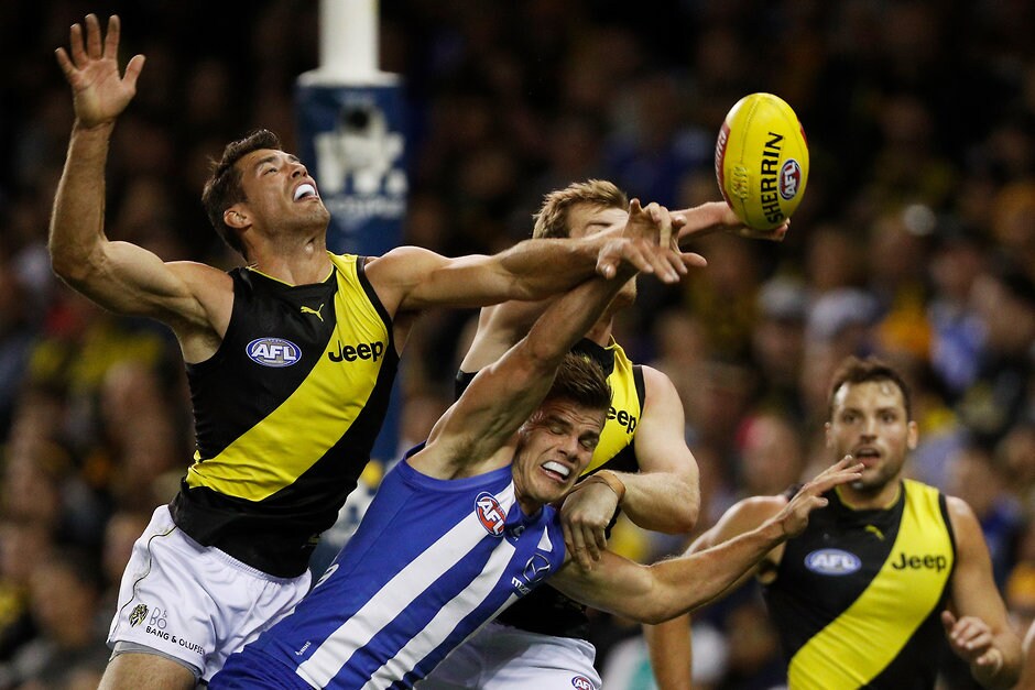 AFL 2018 Round 08 - North Melbourne v Richmond The Tigers' defence is rated the best in the competition by AFL.com.au writers - AFL,Sydney Swans,Western Bulldogs,West Coast Eagles,St Kilda Saints,Richmond Tigers,Melbourne Demons,Essendon Bombers,Geelong Cats,Adelaide Crows,Hawthorn Hawks,Collingwood Magpies,GWS Giants,Port Adelaide Power,Fremantle Dockers,North Melbourne Kangaroos,Brisbane Lions,Carlton Blues,Gold Coast Suns