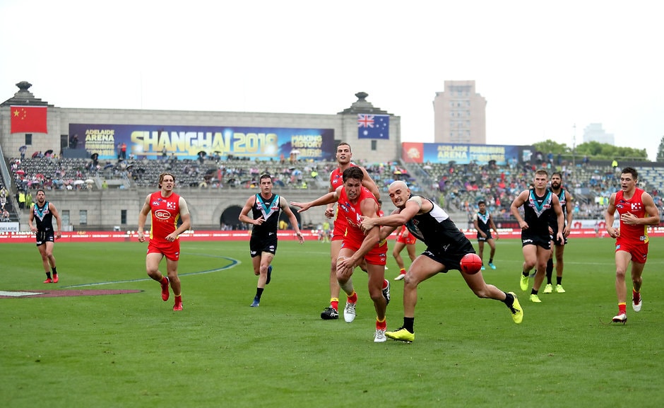 AFL 2018 Round 09 - Photographers Choice Gold Coast has lost both of its clashes against Port Adelaide at Jiangwan Stadium - AFL,Gold Coast Suns,Adelaide Arena at Jiangwan Stadium