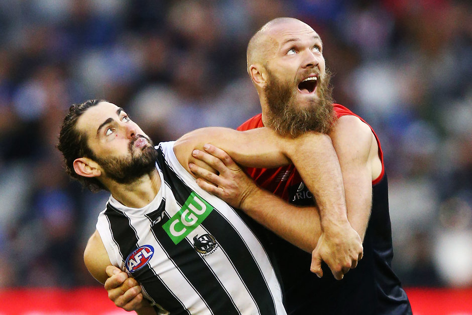 AFL 2018 Round 12 - Melbourne v Collingwood Brodie Grundy and Max Gawn will do battle at the Holden Centre on February 22 - Collingwood Magpies