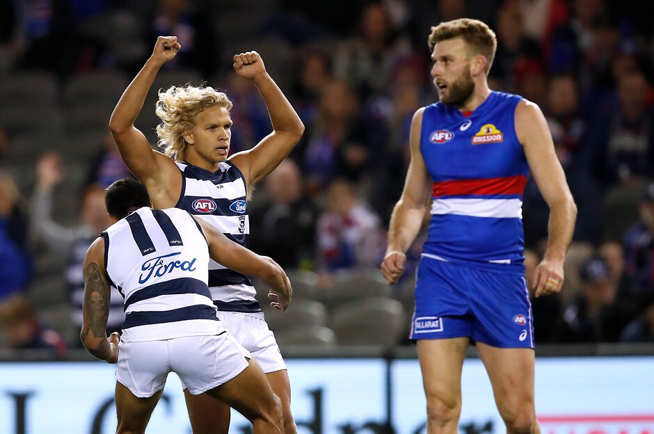 AFL 2018 Round 15 - Western Bulldogs v Geelong Narkle sparkled on debut. - Geelong Cats,Quinton Narkle