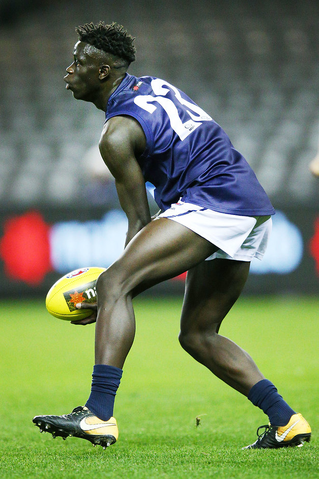 AFL 2018 U18 Championships - Vic Metro v SA 040718 MELBOURNE, AUSTRALIA - JULY 04: Buku Khamis of Vic Metro looks upfield during the U18 AFL Championship match between Vic Metro and South Australia at Etihad Stadium on July 4, 2018 in Melbourne, Australia. (Photo by Michael Dodge/Getty Images)