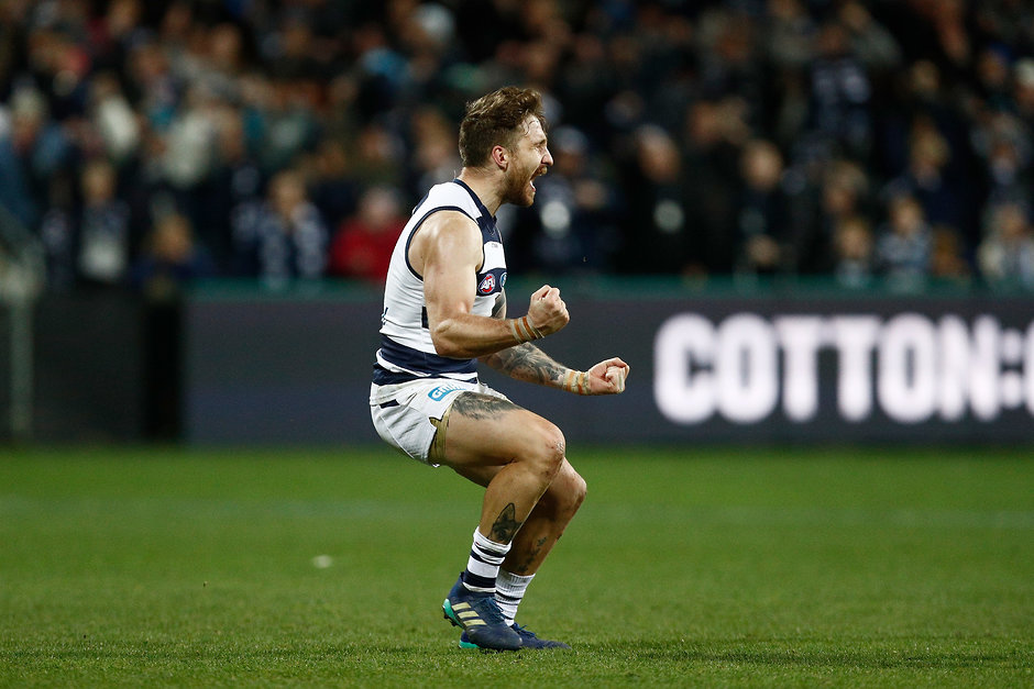 AFL 2018 Round 18 - Geelong v Melbourne Zach Tuohy was the hero for the Cats when they played the Demons at GMHBA Stadium last year - Geelong Cats