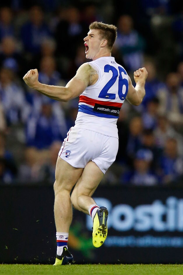 Photographers Choice - AFL 2018 Rd 21 Promising Bulldog Billy Gowers celebrates after kicking a goal against North Melbourne - AFL,Western Bulldogs,Billy Gowers