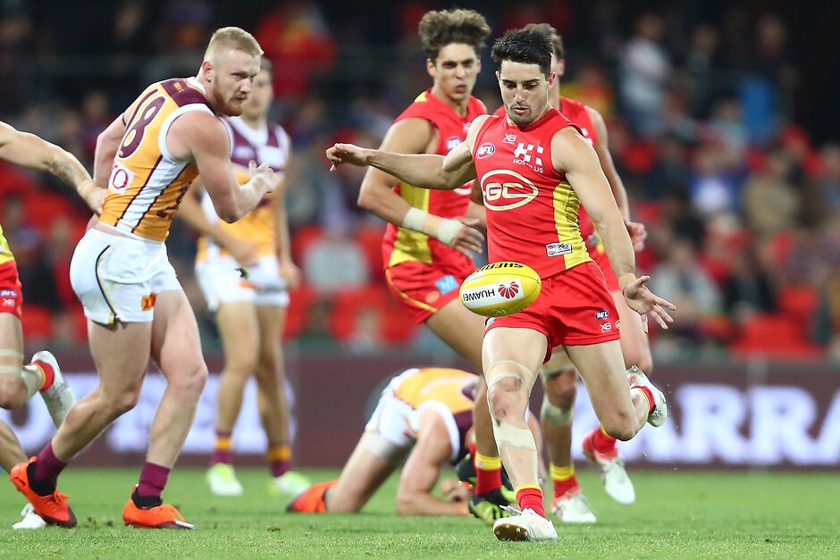 AFL 2018 Round 22 - Gold Coast v Brisbane - Gold Coast Suns,Sean Lemmens,Brayden Fiorini