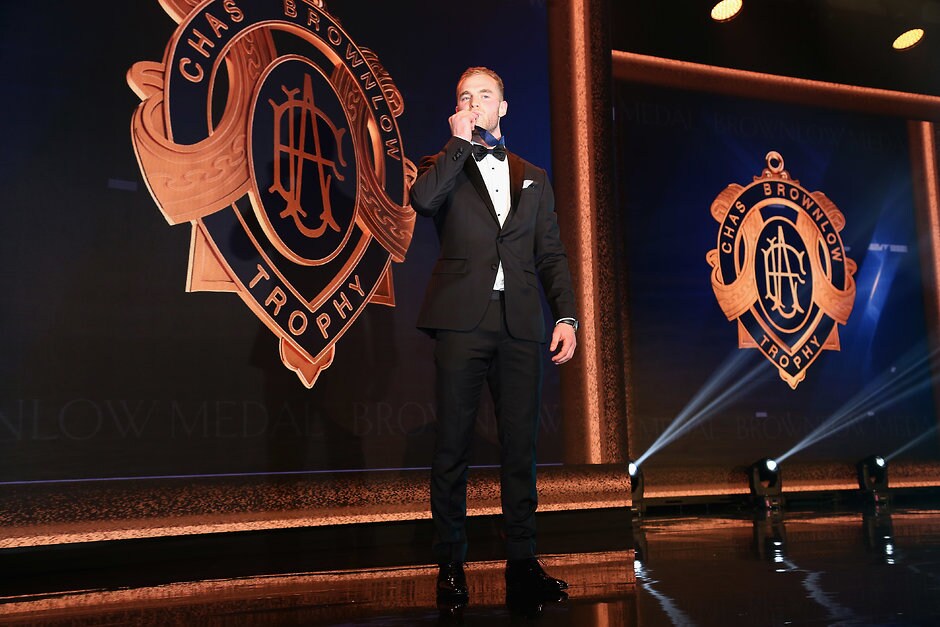 AFL 2018 Media - Brownlow Medal Tom Mitchell won the 2018 Brownlow Medal but will miss this season after breaking his leg - AFL,Brownlow,Essendon Bombers,St Kilda Saints,Sydney Swans,Collingwood Magpies,Graham Moss,Colin Watson,Brian Gleeson,Des Fothergill,Bob Skilton,Tom Mitchell,Hawthorn Hawks
