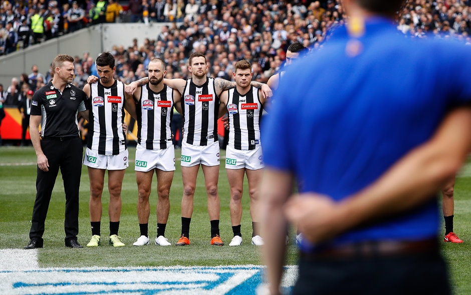 AFL 2018 Toyota AFL Grand Final - West Coast v Collingwood The Pies line up for the national anthem before the 2018 Grand Final - Collingwood Magpies