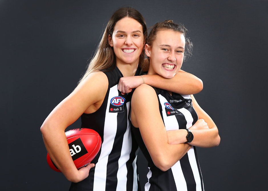 AFL 2018 Media - NAB AFLW Draft Katie Lynch (left) with fellow 2018 draftee Jordyn Allen - AFLW,Collingwood Magpies