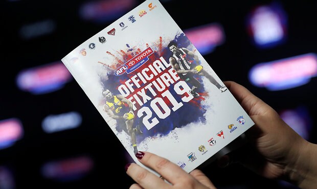 MELBOURNE, AUSTRALIA - NOVEMBER 1: The fixture guide is seen during the 2019 Toyota AFL Premiership Season Fixture Release at Marvel Stadium on November 1, 2018 in Melbourne, Australia. (Photo by Michael Willson/AFL Media) 