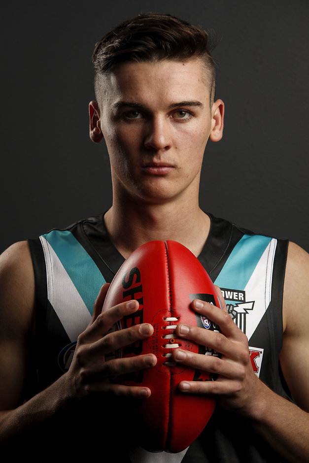 AFL 2018 Media - NAB AFL Draft MELBOURNE, AUSTRALIA - NOVEMBER 22: Connor Rozee of the Power poses for a photo during the 2018 NAB AFL Draft at Marvel Stadium on November 22, 2018 in Melbourne, Australia. (Photo by Dylan Burns/AFL Media)