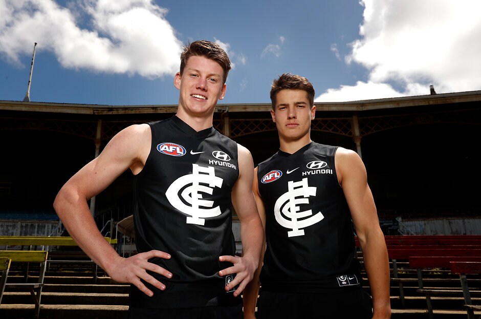 AFL 2018 Training - Carlton 261118 Liam Stocker (right) and fellow new Blue Sam Walsh at Ikon Park - AFL,Draft,Adelaide Crows,GWS Giants,West Coast Eagles,Richmond Tigers,Port Adelaide Power,Fremantle Dockers,Gold Coast Suns,Carlton Blues,Brisbane Lions,Geelong Cats